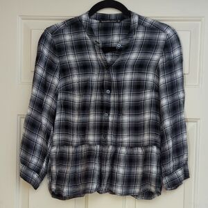 Abercrombie Plaid Button-Up Women's Top, Cropped Peplum